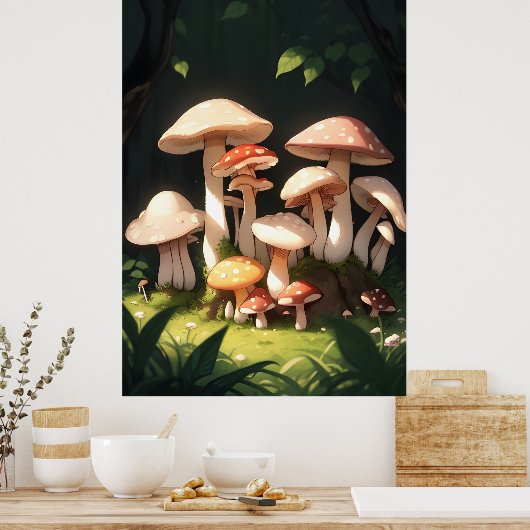 Paddenstoelen in het bos poster (Keuken)