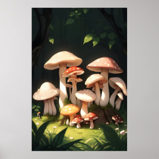 Paddenstoelen in het bos poster