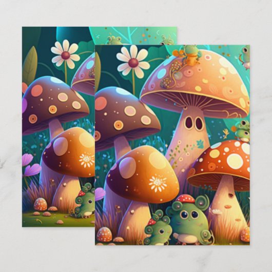 Paddenstoelen in het bos RSVP kaartje (Voorkant / Achterkant)