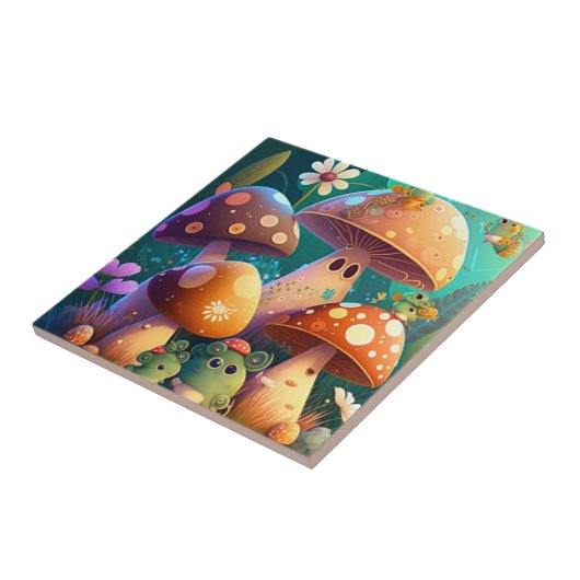 Paddenstoelen in het bos tegeltje (Zijkant)