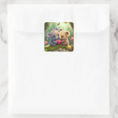 Paddenstoelen in het bos vierkante sticker (Tas)