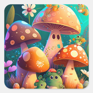 Paddenstoelen in het bos vierkante sticker