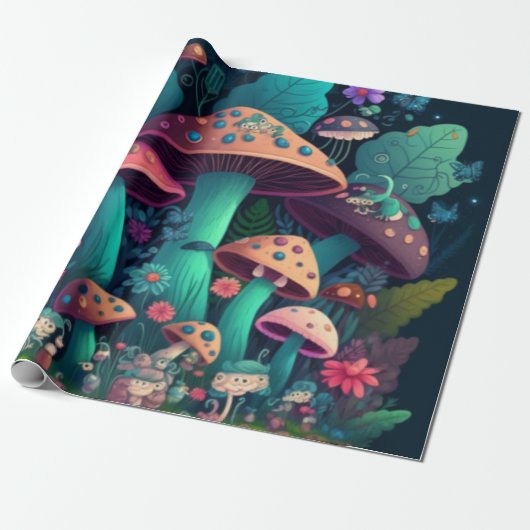 Paddenstoelen in het veld cadeaupapier (Uitgerold)