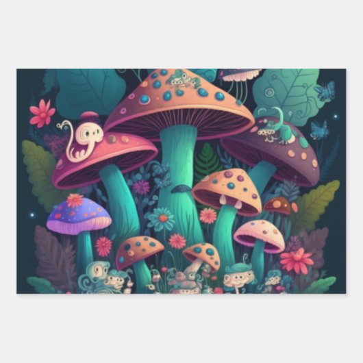 Paddenstoelen in het veld inpakpapier vel (Voorkant 3)