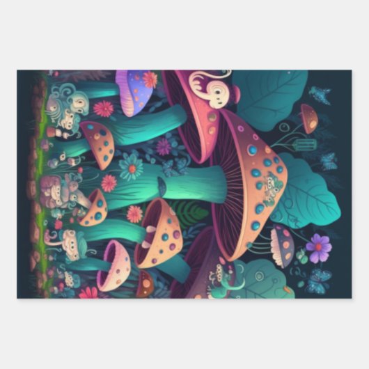 Paddenstoelen in het veld inpakpapier vel (Voorkant 2)