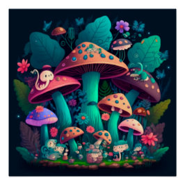 Paddenstoelen in het veld perfect poster