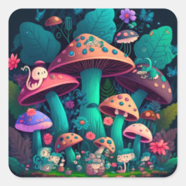 Paddenstoelen in het veld vierkante sticker