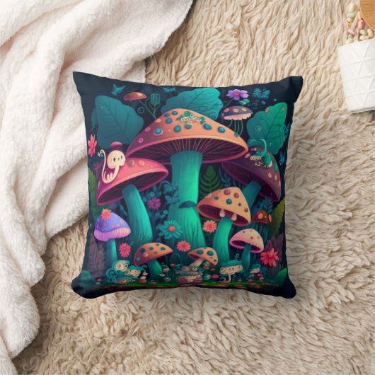 Paddenstoelen in het veld werpen kussen op (Deken)