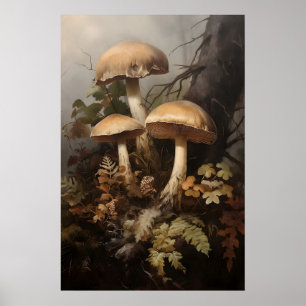 Paddenstoelen in mosvaren, bos paddenstoelen valle poster