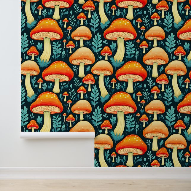  paddenstoelen in retro kleur behang (Applicatie)