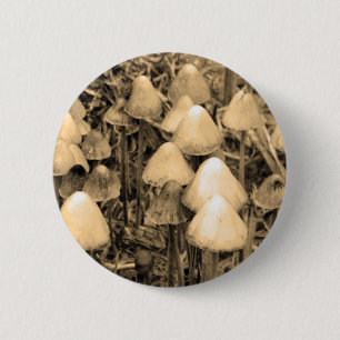 Paddenstoelen in Sepia Ronde Button 5,7 Cm