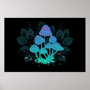 Paddenstoelen in struiken poster