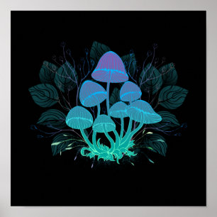 Paddenstoelen in struiken poster
