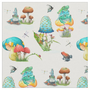 Paddenstoelen, kikkers, libellen, vlinders stof