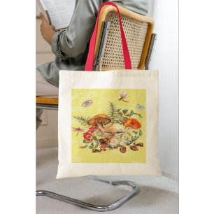 Paddenstoelen, libellen, moten en slakken tote bag