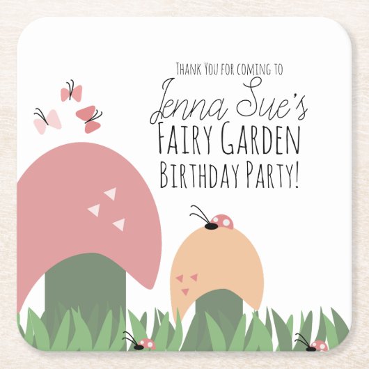 Paddenstoelen Lieveheersbeestjes Vlinders Sprookje Kartonnen Onderzetters (Voorkant)