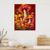 Paddenstoelen met 1970s Vibe op Bruine Achtergrond Poster (Keuken)