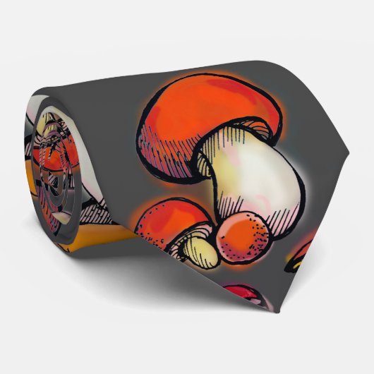 Paddenstoelen met grijze achtergrond-stropdas stropdas (Opgerold)