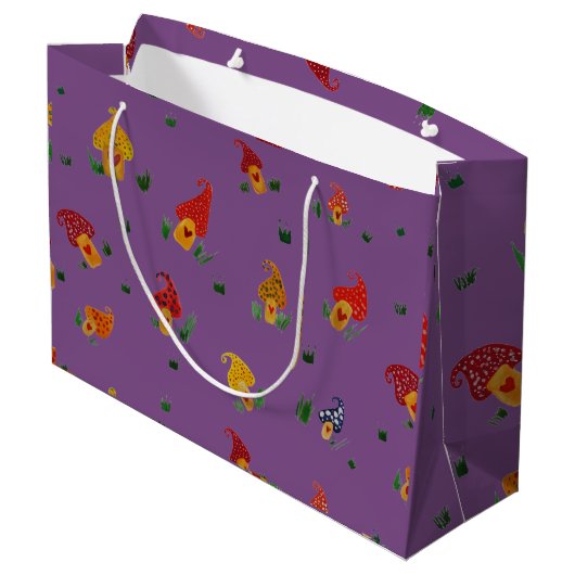 Paddenstoelen met hart Custom Gift Bag - Groot Large Cadeautasje (Achterkant Gekanteld)