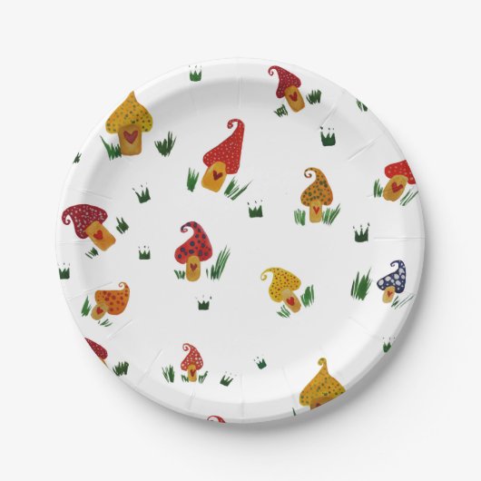 Paddenstoelen met harten Custom Paper Borden 7 in Papieren Bordje (Voorkant)