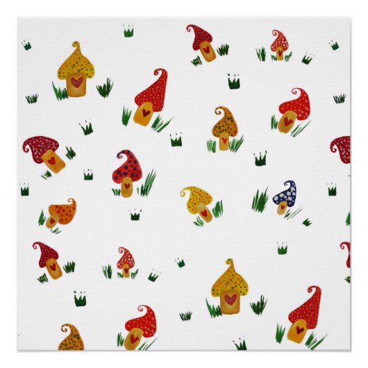 Paddenstoelen met hartenpapier (halfglanzend Poste Poster (Voorkant)