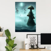 Paddenstoelen, mist en oceaan | AI Art Poster (Thuiskantoor)