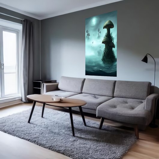 Paddenstoelen, mist en oceaan | AI Art Poster