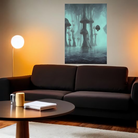 Paddenstoelen, mist en zee | AI Art Poster