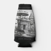 Paddenstoelen op houten huis dak Zwart-wit AIda Flesjeskoeler (Voorkant)