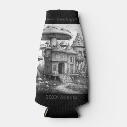 Paddenstoelen op houten huis dak Zwart-wit AIda Flesjeskoeler (Voorkant)