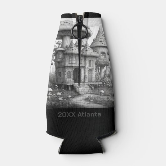 Paddenstoelen op houten huis dak Zwart-wit AIda Flesjeskoeler (Achterkant)