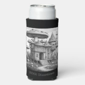 Paddenstoelen op houten huis dak Zwart-wit AIda Seltzer Blikjeskoeler (Seltzer Achterkant)