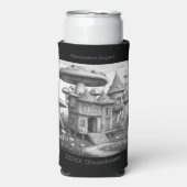 Paddenstoelen op houten huis dak Zwart-wit AIda Seltzer Blikjeskoeler (Seltzer Voorkant)