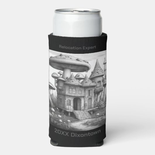 Paddenstoelen op houten huis dak Zwart-wit AIda Seltzer Blikjeskoeler (Seltzer Voorkant)