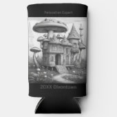 Paddenstoelen op houten huis dak Zwart-wit AIda Seltzer Blikjeskoeler (Voorkant)