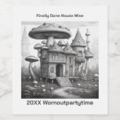 Paddenstoelen op houten huis dak Zwart-wit AIda Wijn Etiket (Enkel label)