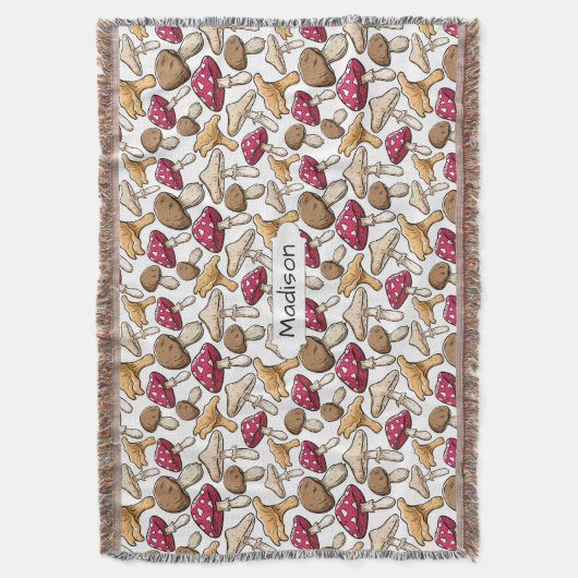 Paddenstoelen Patroonaangepaste naam deken werpen (Voorkant Verticaal)