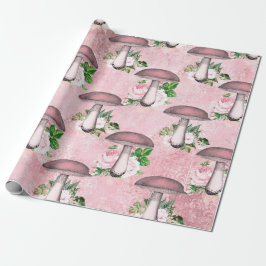 Paddenstoelen Pink Woodland Antiek  Ephemera Cadeaupapier