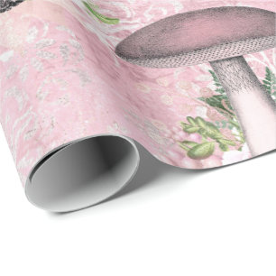 Paddenstoelen Pink Woodland Antiek  Ephemera Cadeaupapier