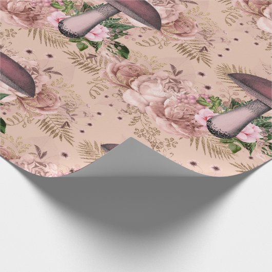 Paddenstoelen Pink Woodland God Floral  Cadeaupapier (Hoek)