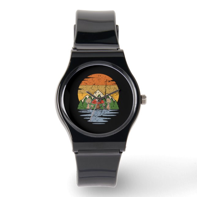 Paddenstoelen Plukken Retro Horloge (Voorkant)