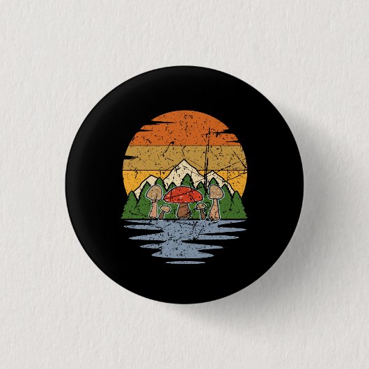 Paddenstoelen Plukken Retro Ronde Button 3,2 Cm (Voorkant)