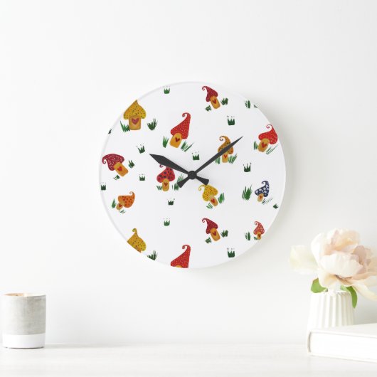 Paddenstoelen Ronde (Grote) Wandklok (Huis)