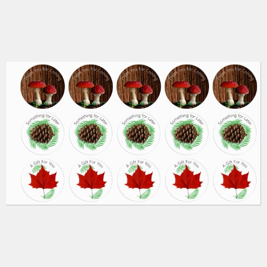Paddenstoelen, rood blad en varens labels (Vel)