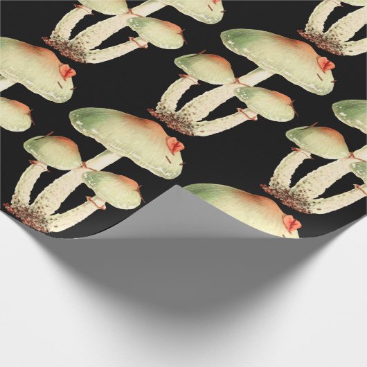 Paddenstoelen Roos Woodland Black Woodland Elegant Cadeaupapier (Hoek)