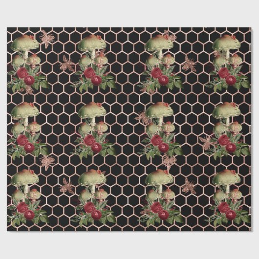 Paddenstoelen Roos Woodland Mint Floral Honingraat Cadeaupapier (Vlak)