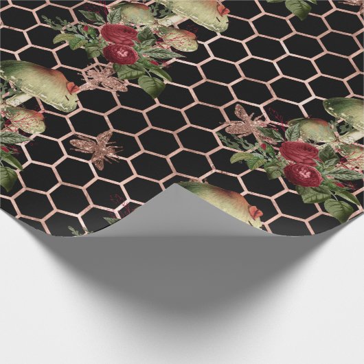 Paddenstoelen Roos Woodland Mint Floral Honingraat Cadeaupapier (Hoek)