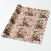 Paddenstoelen Roze Woodland Gold Floral  Mint Cadeaupapier (Uitgerold)