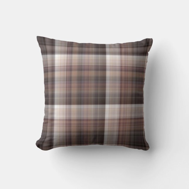 Paddenstoelen Rustic Bruine Plaid Kussen (Voorkant)