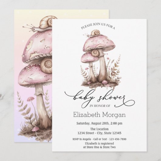 Paddenstoelen Snail Ombre Polka Dots Invitation Kaart (Voorkant / Achterkant)